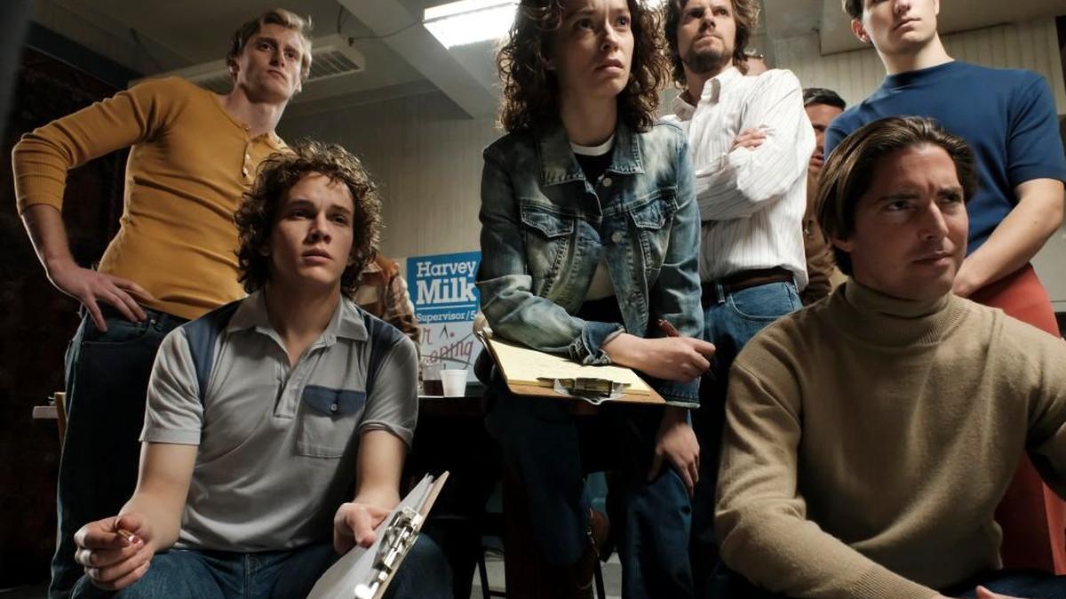 (L-R): Austin P. Mckenzie, Britt Irvin and Matt Ellis in “When We Rise” on ABC.
