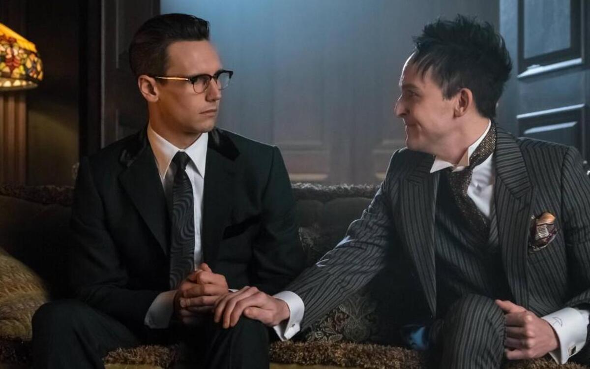 Cory Michael Smith, left, as Edward Nygma and Robin Lord Taylor as Penguin in “Gotham.”