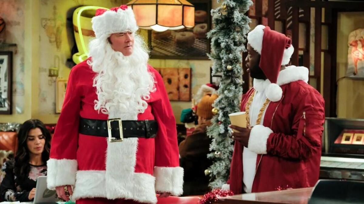 David Koechner, left, as Tush and Rell Battle as Sweatpants in a holiday episode of “Superior Donuts” on CBS.