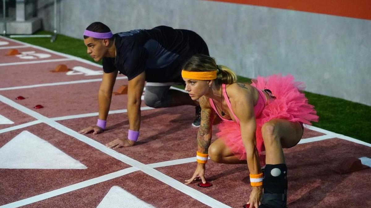 Josh Martinez and Christmas Abbott play the HOH competition “Ready, Set, Woah!” on the Sept. 3 episode of “Big Brother.”