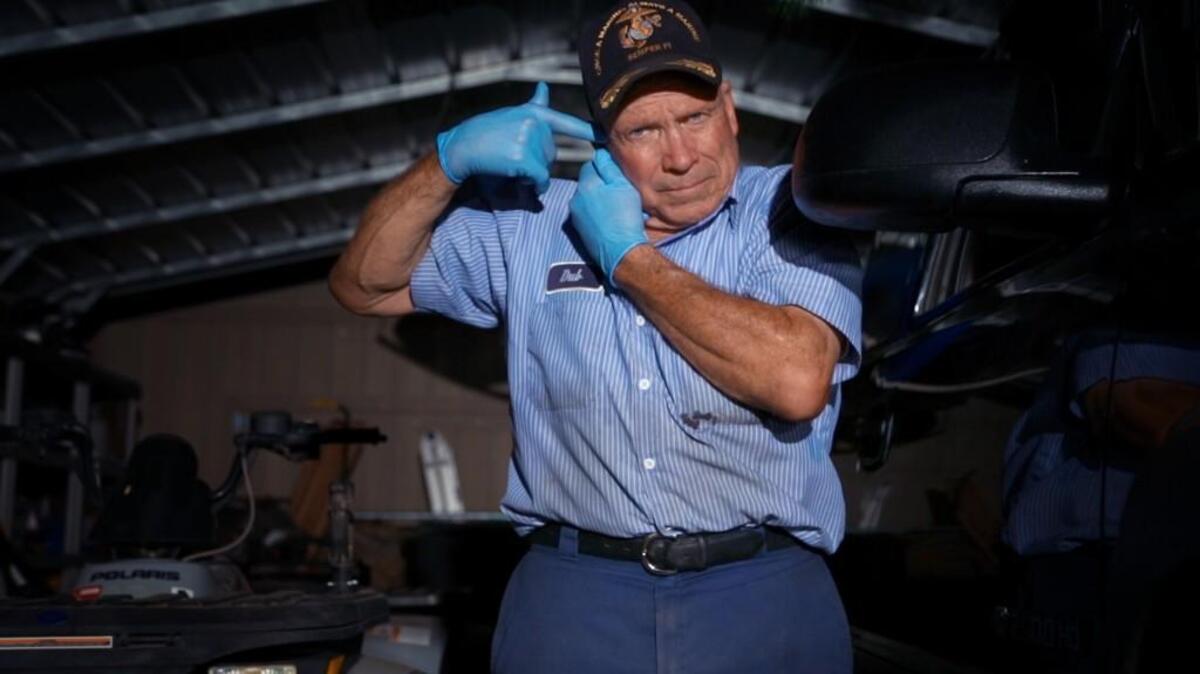 Dub Lawrence recreates police standoff with his son-in-law Brian Wood for the documentary “Peace Officer.”