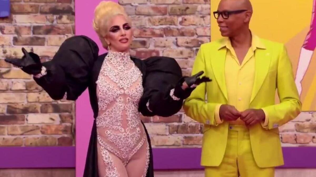 Lady Gaga, left, appears on the Season 9 premiere of “RuPaul’s Drag Race,”’ which moves from Logo to VH1.