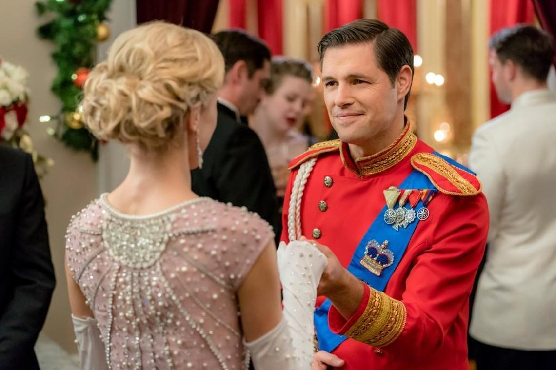 Jessy Schram, left, and Sam Page in the Hallmark movie “A Royal New Year’s Eve.”