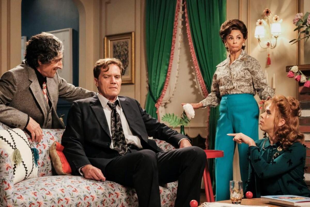 Michael Shannon, center, guest stars on the season finale of “At Home with Amy Sedaris.” Amy Sedaris is pictured in the blue slacks to Shannon’s right.