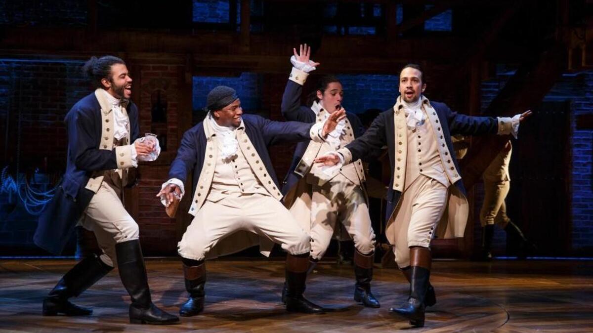 (L-R): Daveed Diggs, Okieriete Onaodowan, Anthony Ramos and Lin-Manuel Miranda in “Hamilton.”