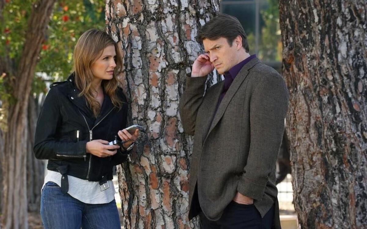 Stana Katic, left, as Kate Beckett and Nathan Fillion as Richard Castle in ABC’s “Castle.”