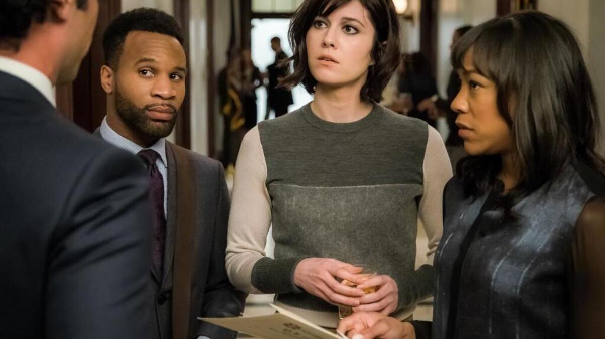 (L-R): Danny Pino as Luke, Johnny Ray Gill as Gustav, Mary Elizabeth Winstead as Laurel and Nikki M. James as Rochelle in “BrainDead” on CBS.