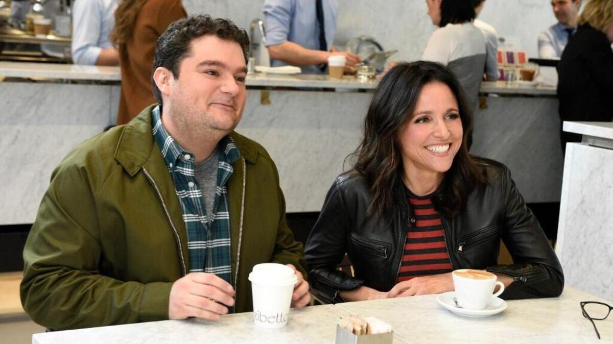 “Saturday Night Live” cast member Bobby Moynihan, left, with this week’s host, Julia Louis-Dreyfus.