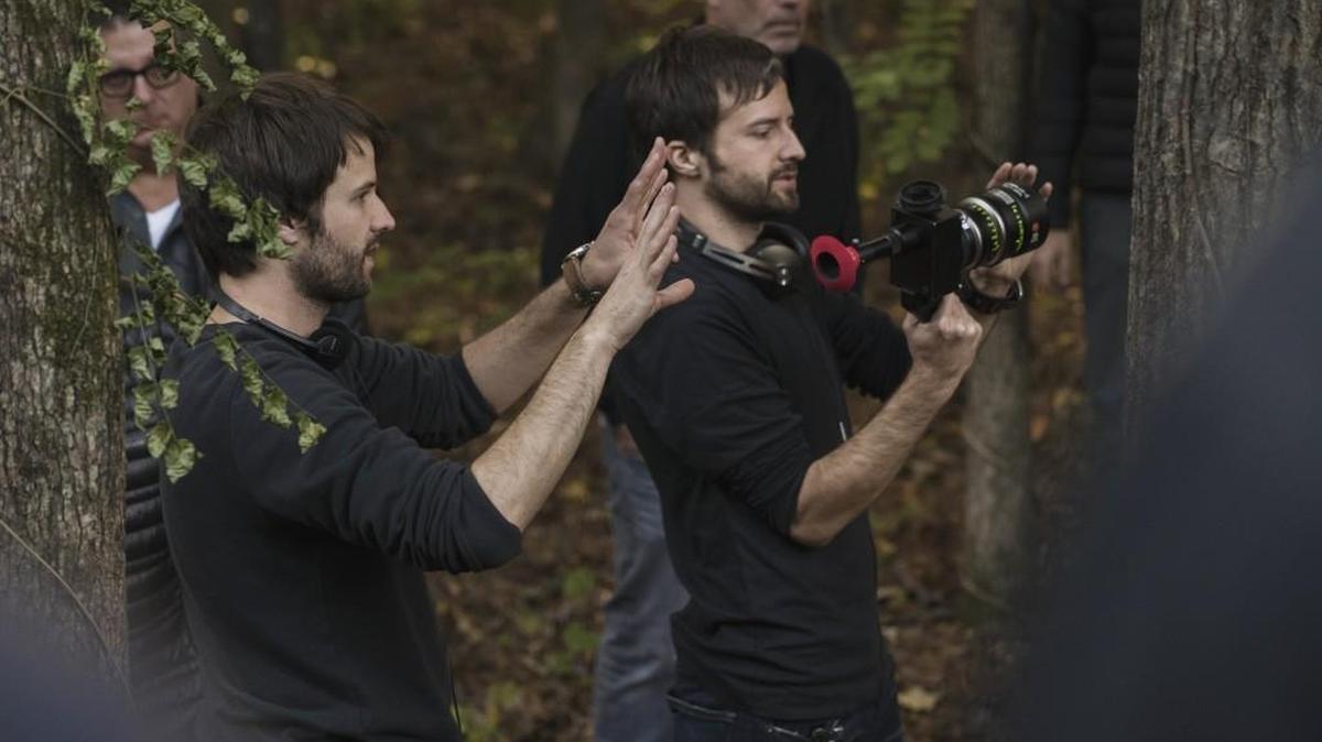 The Duffer Brothers, who grew up in Durham, on the set of the first season of the Netflix hit “Stranger Things.”