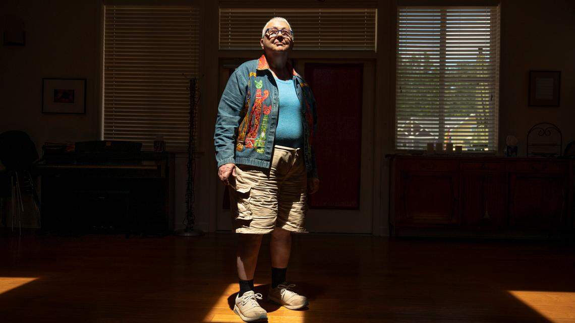 Linda Hobbit, photographed in July 2024, is a resident of Village Hearth in Durham. It’s considered the first cohousing neighborhood for LGBTQ+ identifying people over 55 in the country. She said it didn’t take long for her to feel a sense of community there.