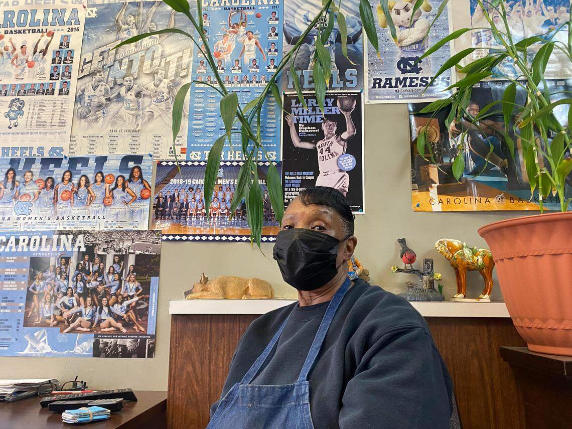 At The Shoe Repair in Chapel Hill, Cinderella Rigsby makes no bones about her basketball loyalties, despite the proximity of that other school in Durham.