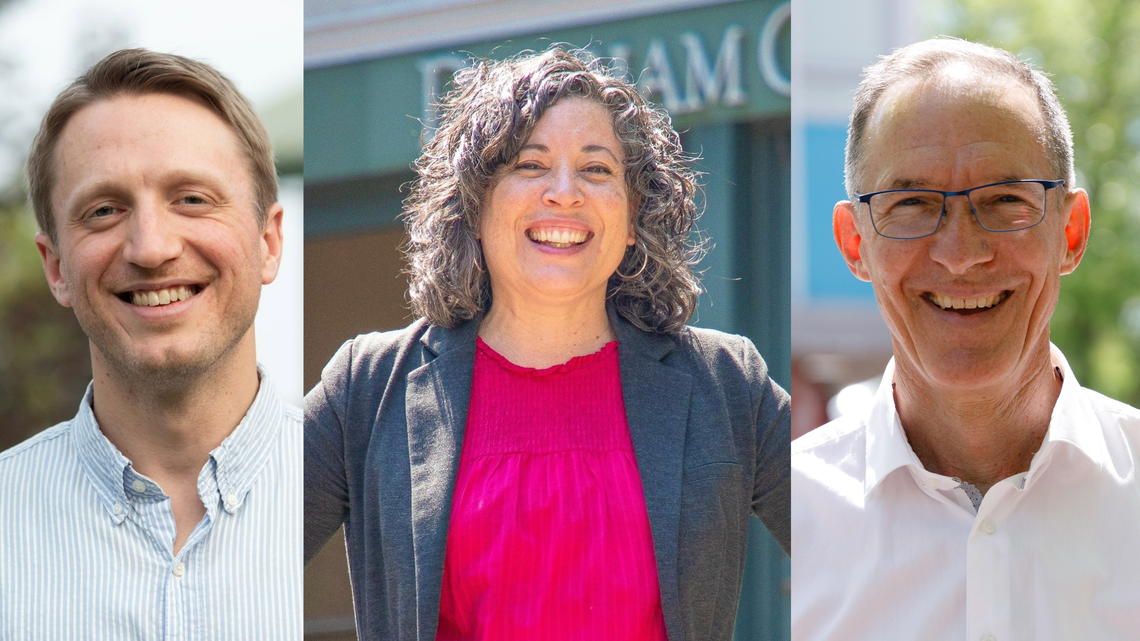 Nate Baker, Javiera Caballero and Carl Rist were elected to the Durham City Council in 2023. Baker and Rist are new faces. It’s Caballero’s second full term.
