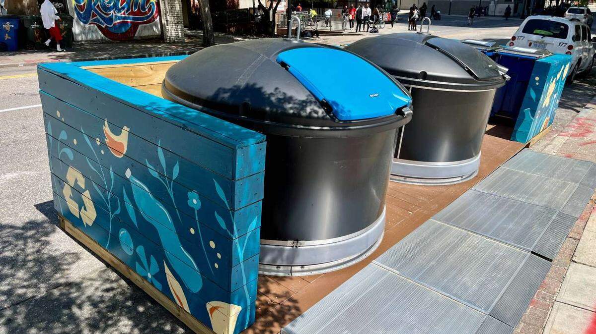 The city of Raleigh installed new TRAC (Trash, Recycling and Cardboard) bins in the 100 block of E. Martin Street between Wilmington and Blount streets.