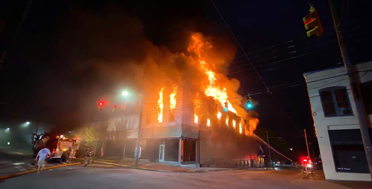 An early morning fire destroyed what is believed to be an over 100-year-old building on Main Street in downtown Warrenton, N.C., Friday, May 29, 2020. The building was the home of Milano’s Italian Restaurant.