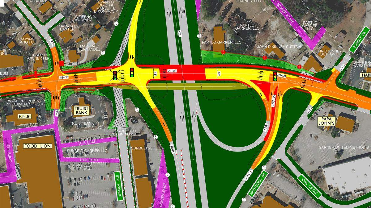 The N.C. Department of Transportation’s current plans for a new bridge to carry Vandora Springs Road over U.S. 70 in Garner.