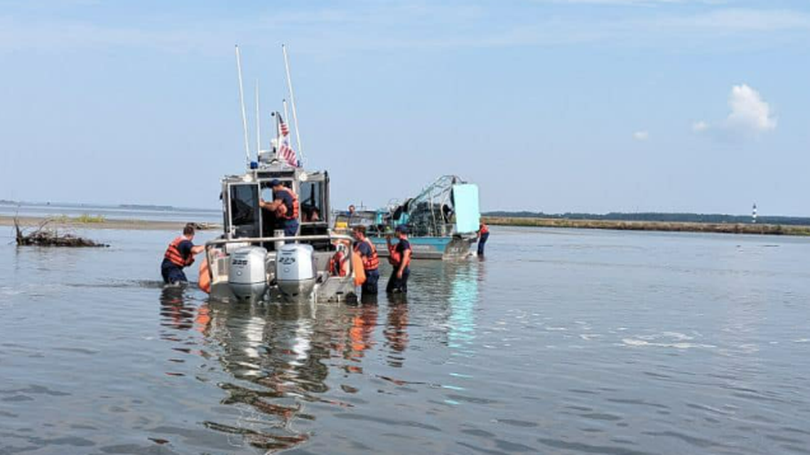 The Coast Guard rescued 11 people from the water Wednesday after an airboat capsized near Oregon Inlet in North Carolina.