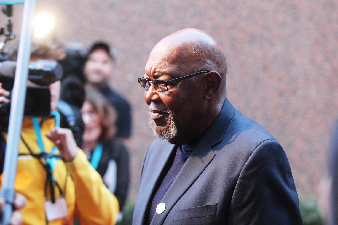 Bill Riddick organized the famous Durham charette that sparked the unlikely friendship between community organizer Ann Atwater and former klansman C.P. Ellis. The 1971 forum on improving Durham schools is the subject of the new film “The Best of Enemies.” Riddick is pictured talking to reporters at a Durham screening of the film on March 19 at the Carolina Theatre.