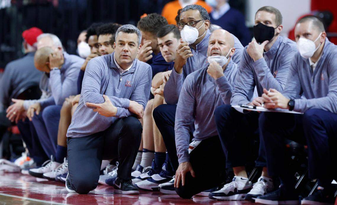 Virginia head coach Tony Bennett watches during the second half of N.C. States 77-63 victory over Virginia at PNC Arena in Raleigh, N.C., Saturday, Jan. 22, 2022.