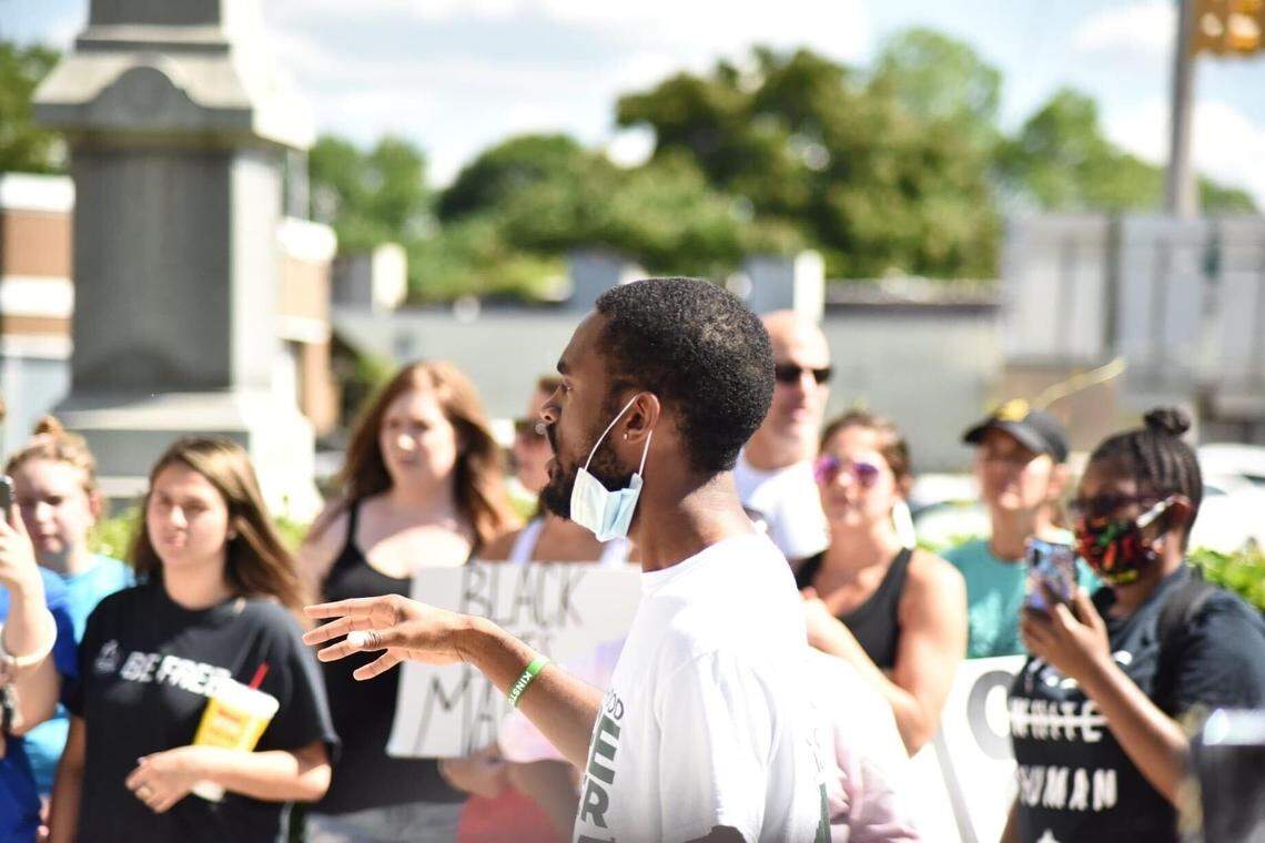 Chris Suggs, 20, speaks at a protest in Kinston for justice for George Floyd and victims of police and racist violence across the United States.