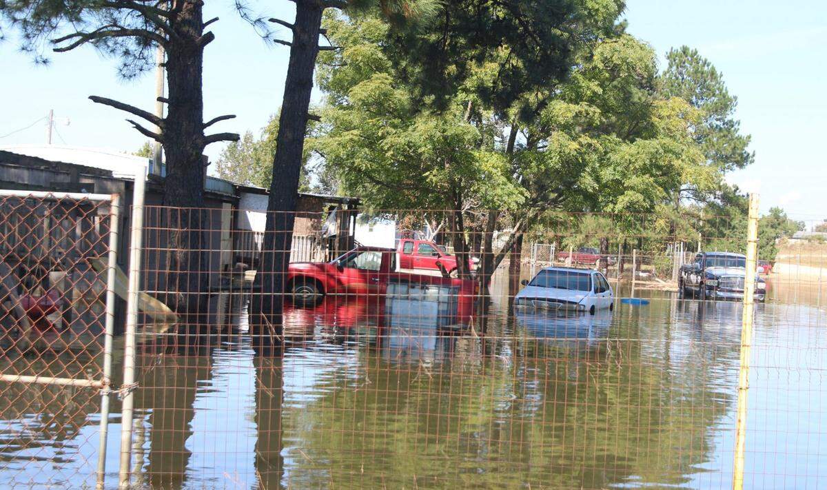 The floods lasted for days. The photo was taken at a mobile home park in Duplin County, North Carolina, following Hurricane Florence in 2018.
