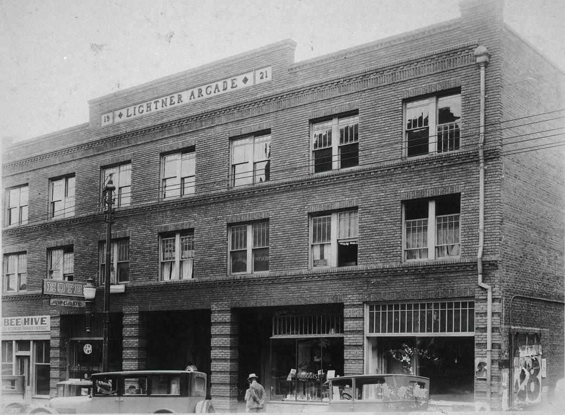 Calvin E. Lightner, a prominent Raleigh builder, businessman and funeral home operator, erected the Lightner Arcade and Hotel at 122 E. Hargett St. in 1921.