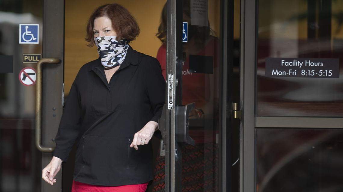 Raleigh Mayor Mary-Ann Baldwin arrives for a press briefing wearing a face covering on Wednesday, June 17, 2020 in Raleigh, N.C.
