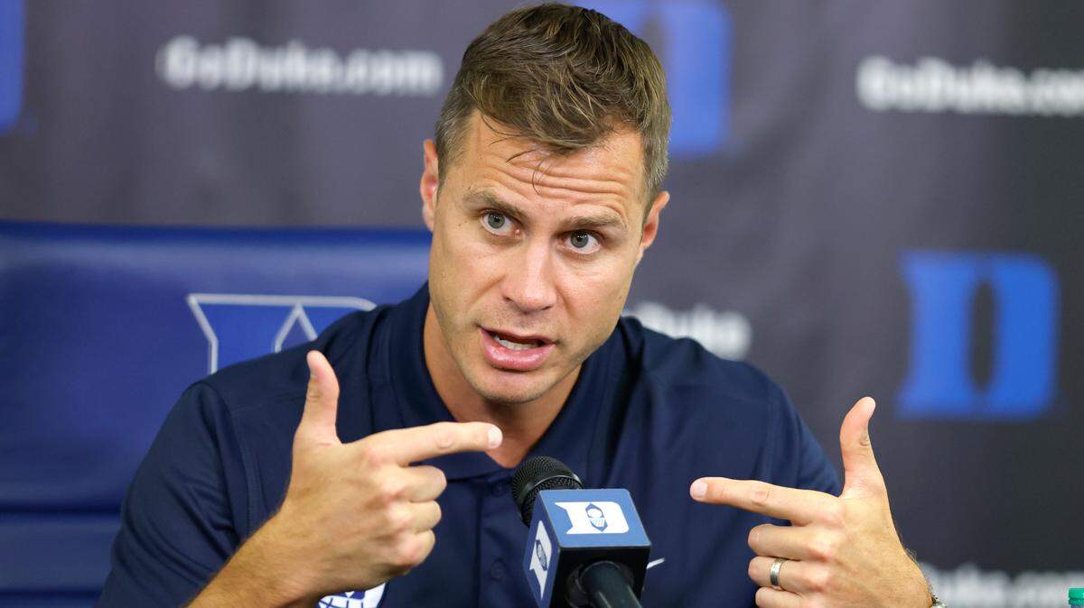 Duke head coach Jon Scheyer talks to the media on Tuesday, July 8, 2025.
