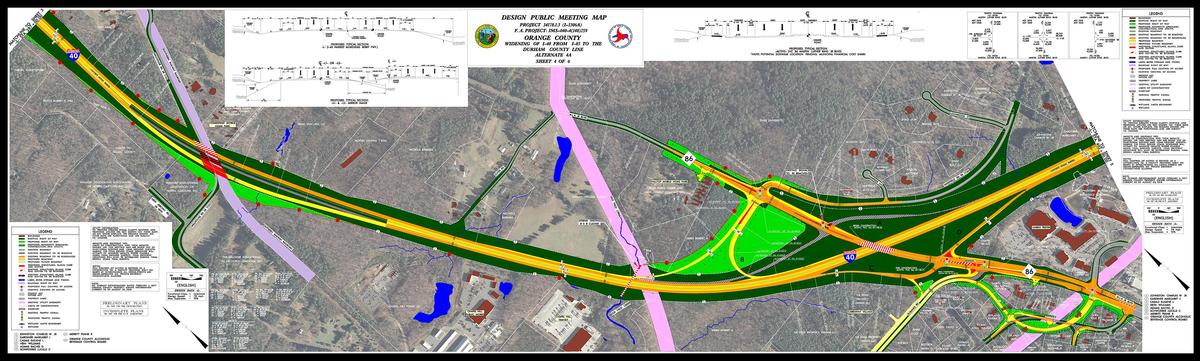 This N.C. Department of Transportation map shows one option for the N.C. 86 interchange at Interstate 40 north of Chapel Hill. This plan, which officials and residents have criticized, would route Eubanks Road through the Northwoods neighborhood, eliminating at least three homes.