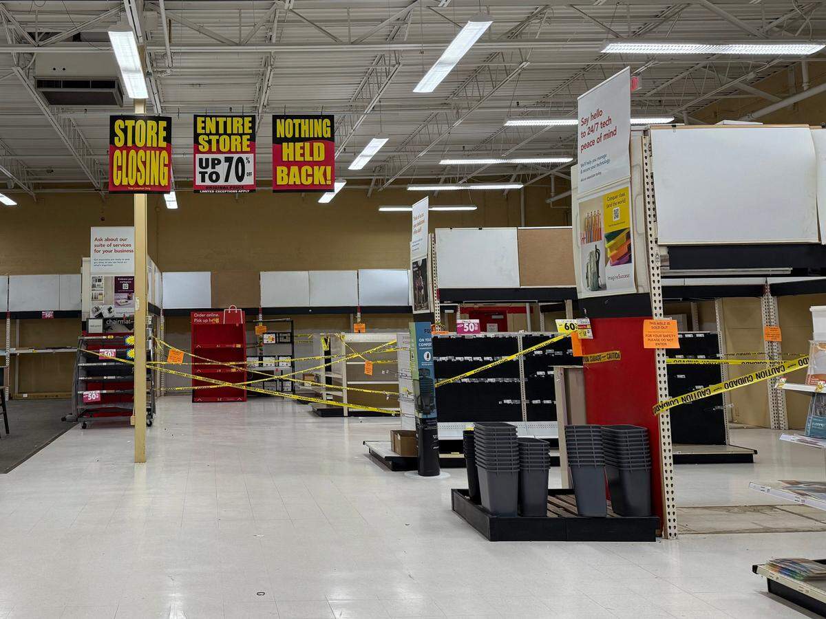 An Office Depot in Cary, North Carolina, is closing in December 2024 and offering discounts on in-store items.