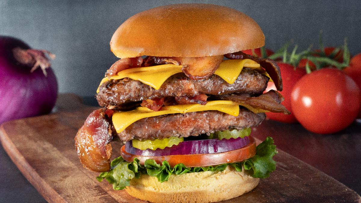 The “Bite This! Patty” comes with two half-pound patties, four slices of American cheese and four pieces of bacon, lettuce, tomato, pickles and onion.