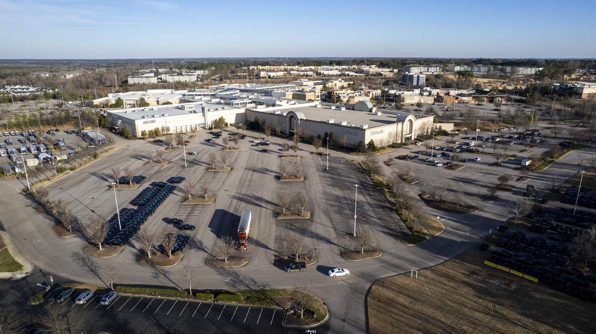 An aerial view of the 70-acre Triangle Town Center in Raleigh on Tuesday, Jan. 13, 2026. The mall opened in 2002 and initially featured anchor stores Sears, Hudson Belk, Dillard’s and Hecht’s.