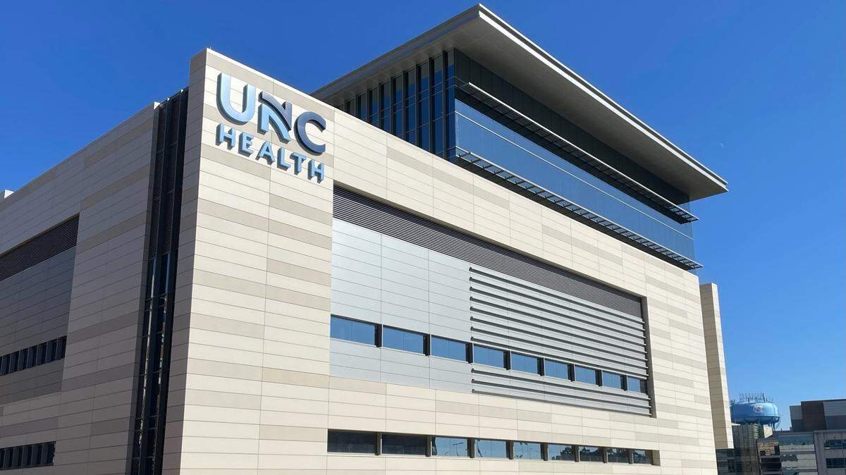 The front of the new N.C. Surgical Hospital on the Chapel Campus of UNC Hospitals.