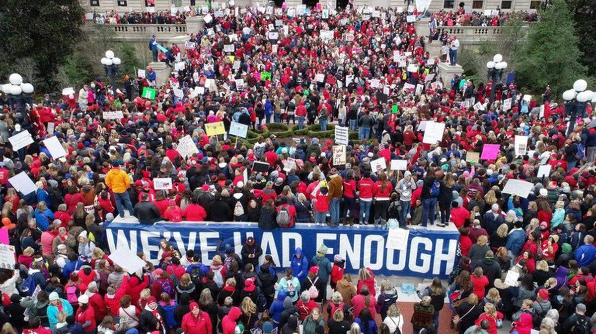 Thousands of teachers protested at the State Capitol in Frankfort, Ky., on Monday.Associated Press