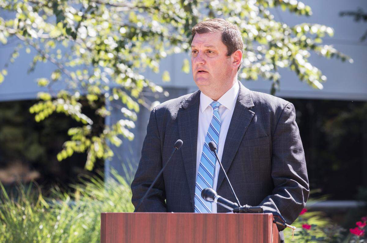 Fidelity Investments General Manager Rob Merdes speaks during a press conference announcing an expansion of jobs at the company’s Research Triangle Park campus on Monday, Sep. 27, 2021.