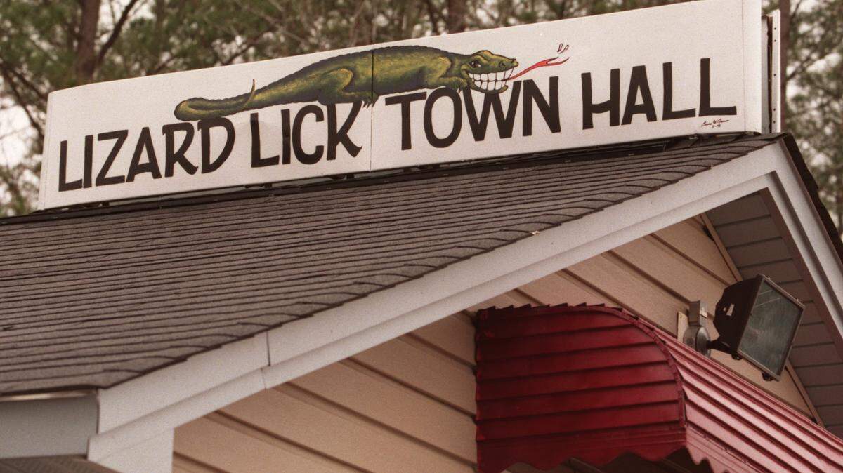 Photo of the town hall sign atop the Lizard Lick town hall in this 1998 file photo.
