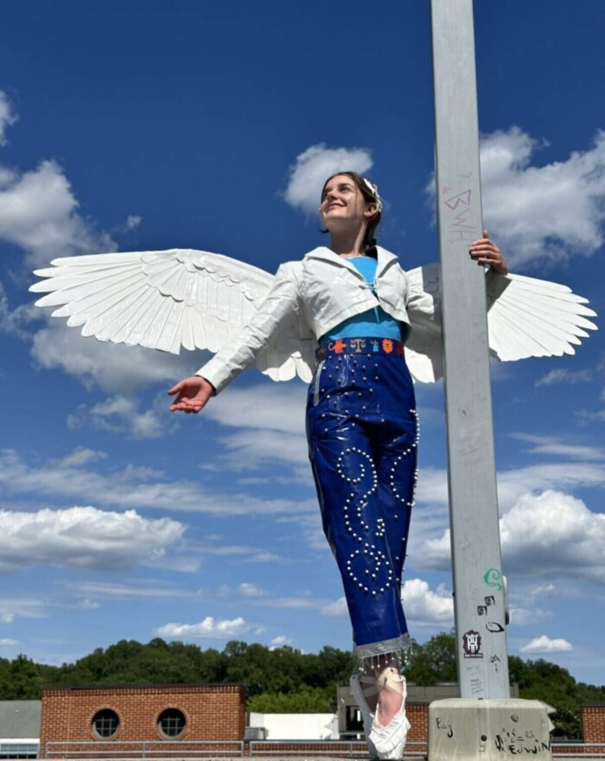 Imogen Curry models the prom outfit she made from Duck Tape.