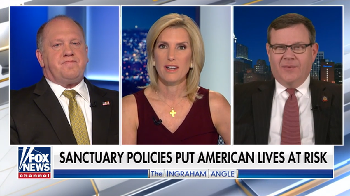 Tom Homan, a former acting ICE director, Laura Ingraham, and North Carolina House Speaker Tim Moore discuss NC sheriffs on the Fox News show “The Ingraham Angle,” on March 20, 2019.