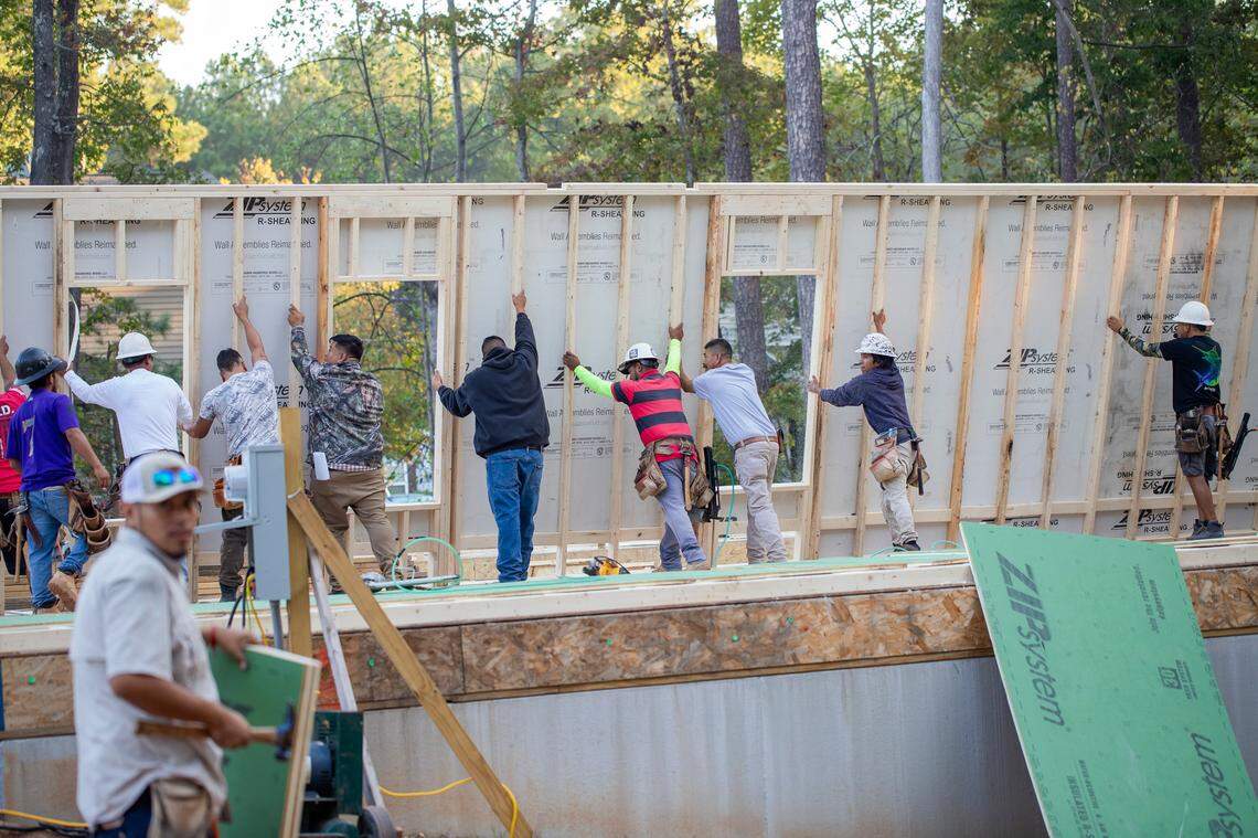 As part of Habitat for Humanity Durham’s “Builders Blitz” last October, volunteers and subcontractors worked to build two 1,200-square-foot homes, from start to finish, in seven days at 708 and 712 Belmont Drive in Durham.