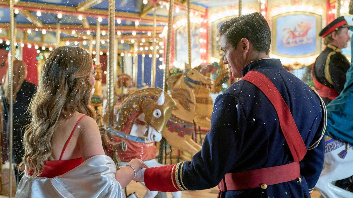 Rachel Boston and Neal Bledsoe in the Hallmark movie “A Christmas Carousel.”