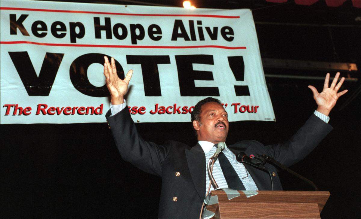Jesse Jackson speaks at B.N. Duke auditorium on the NC Central campus in 1996 rallying students and others to get out and vote and to support Harvey Gantt and others in the upcoming election.