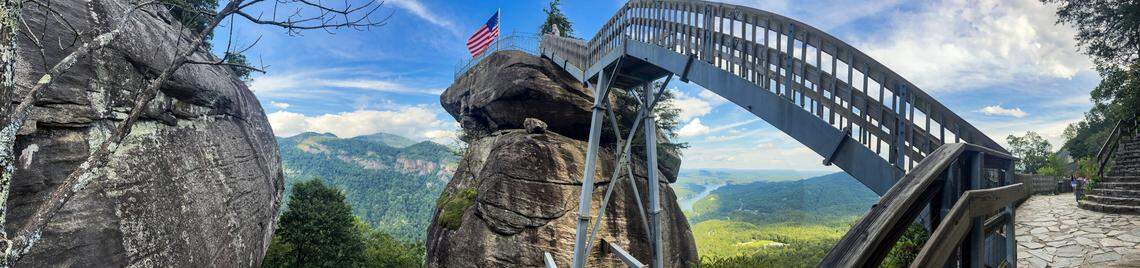 A view of Chimney Rock and Hickory Gorge at Chimney Rock State Park.