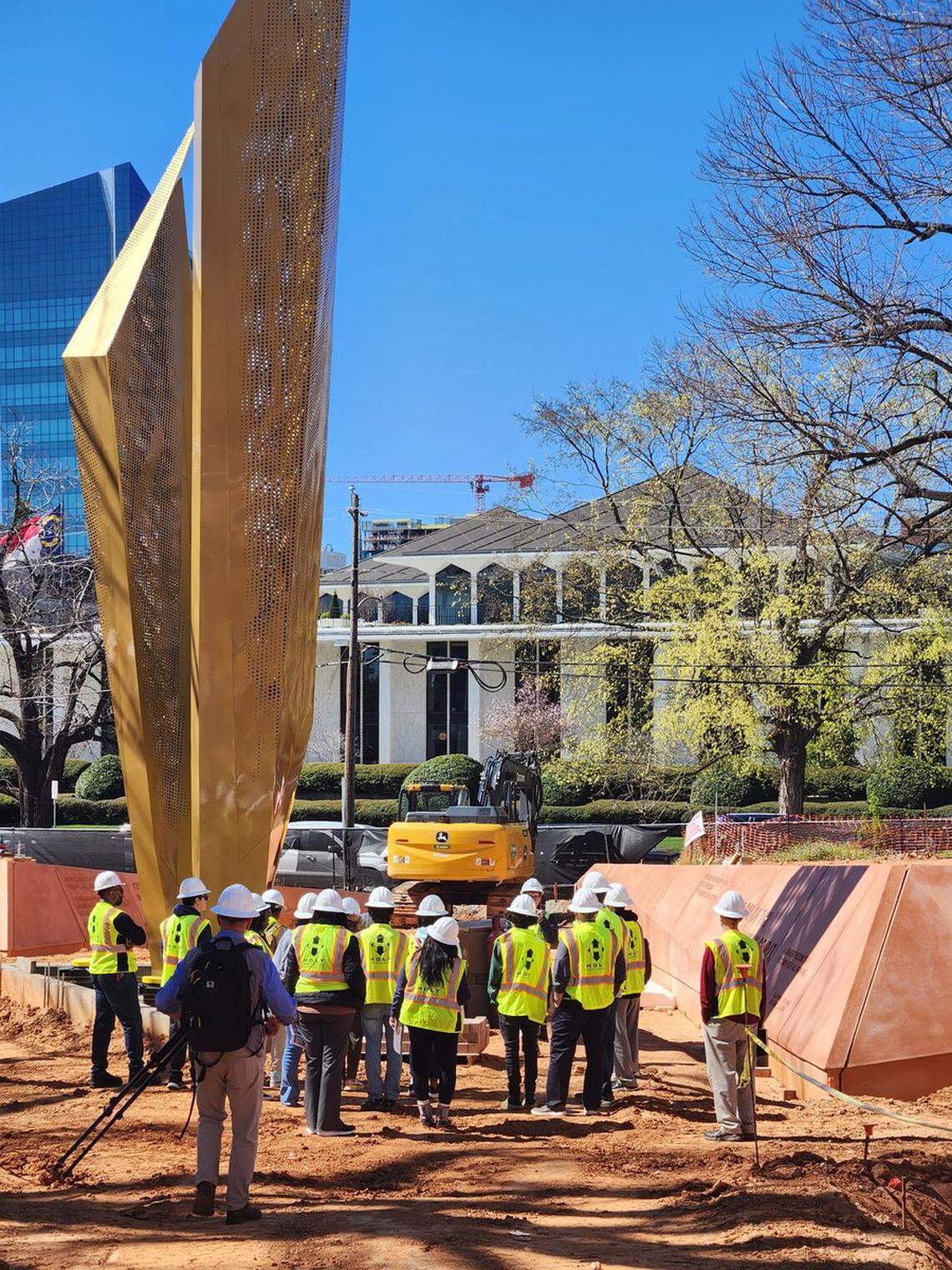 Tenth grade students from Wake Early College of Information and Biotechnology get the first field trip to North Carolina Freedom Park, under construction across from the Legislative Building in downtown Raleigh, N.C. on Wednesday, March 8, 2023.