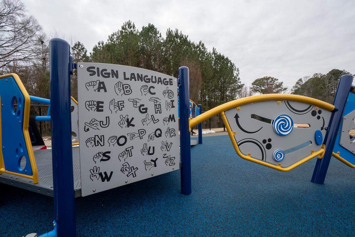 A new accessible playground, featuring a sign language board with the alphabet and common phrases, opened in February 2026 at Garner Recreation Center.