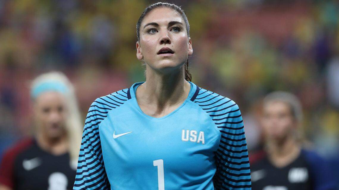 Aug 9, 2016; Manaus, Brazil; United States goalkeeper Hope Solo (1) walks off the field during the first round match against Colombia in the Rio 2016 Summer Olympic Games at Arena da Amazonia.