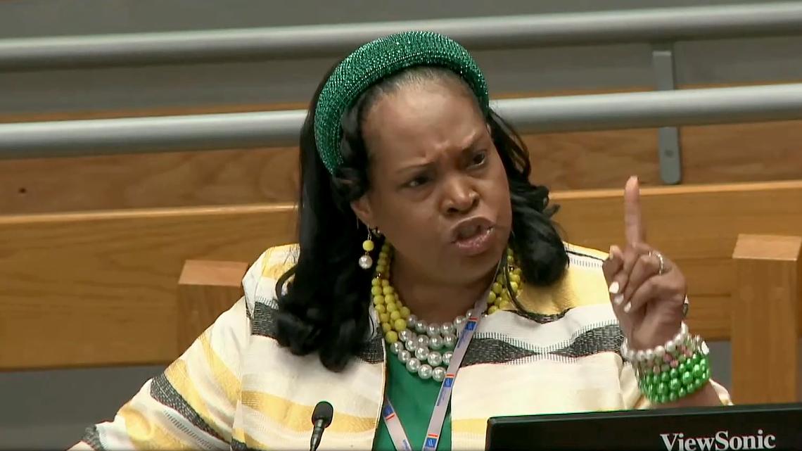 Durham City Council member Monique Holsey-Hyman speaks during a work session on Sept. 21, 2023.