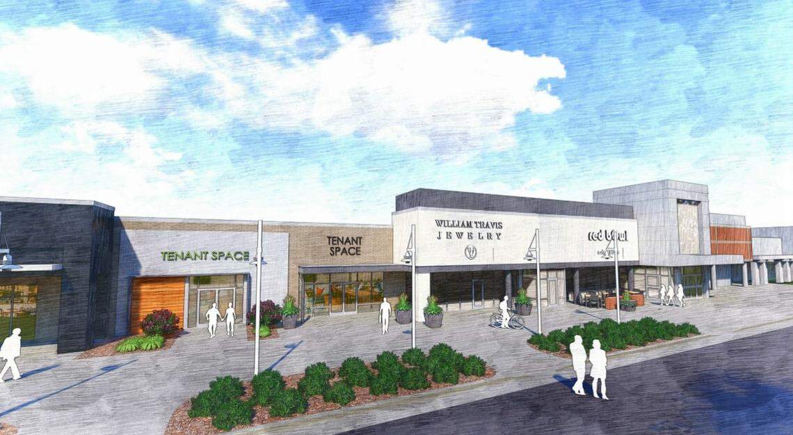 Ram Real Estate bought Chapel Hill’s University Place mall in December 2018 with plans to continue renovations started by the former owner. The next phase will add exterior entrances to several mall storefronts, including the vacant space shown in this artist’s rendering, Fine Feathers, William Travis Jewelry and Red Bowl restaurant.