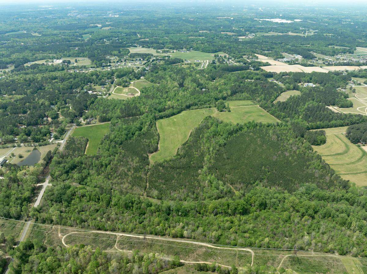 An aerial shot of 5805 Grasshopper Road in a fast-growing corridor of eastern Wake County.