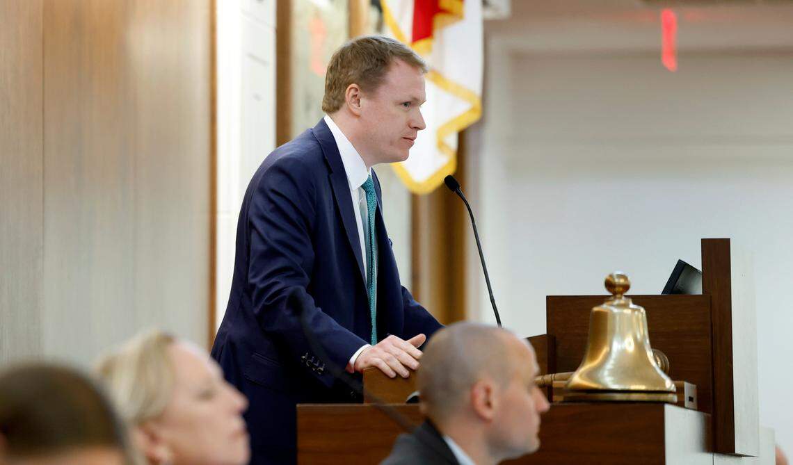 Rep. Destin Hall presides over the House after Speaker Moore stepped out during the first day of the the General Assembly’s short session in Raleigh, N.C., Wednesday, April 24, 2024.