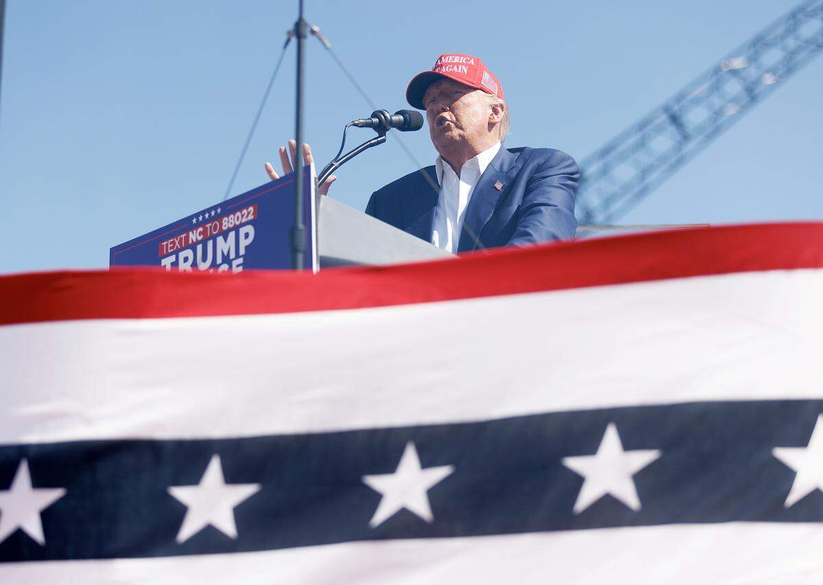 Former President and current Republican candidate for president Donald Trump speaks at a rally in Wilmington, N.C. on Saturday, Sept. 21, 2024.