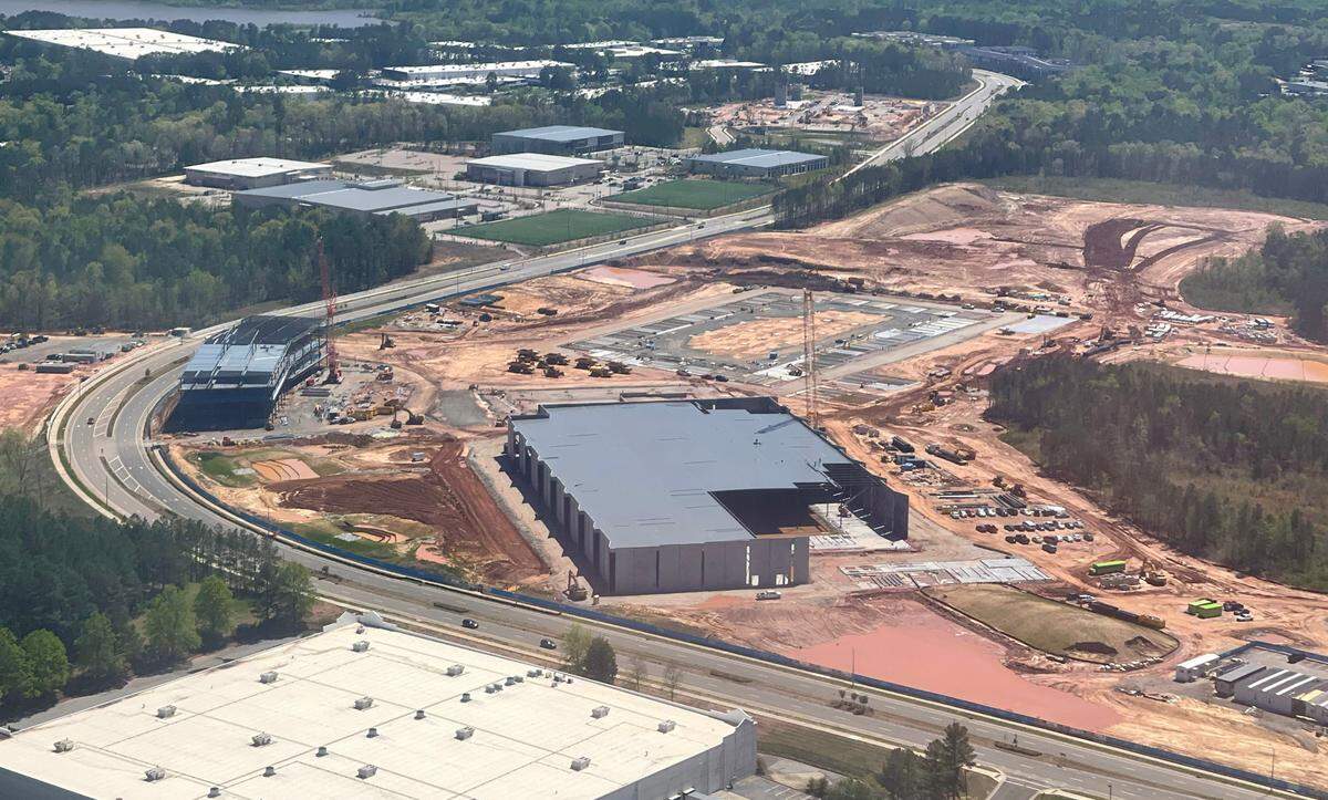 Work continues on Spark LS, a 109-acre biotech campus in Morrisville, N.C., on Monday, April 10, 2023.